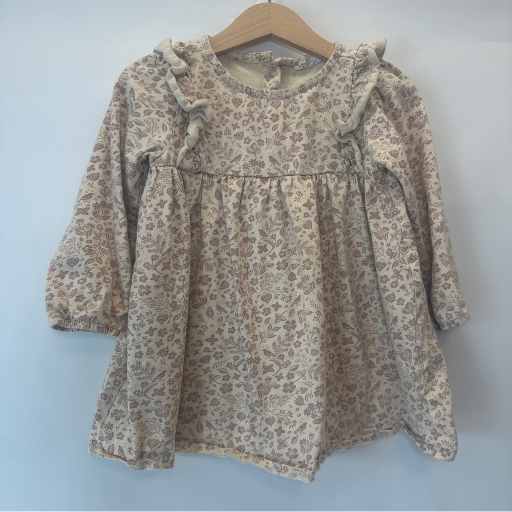 City Mouse Toddler Girls 3 Long Sleeve Flutter Dress Singing Birds Floral Leaves